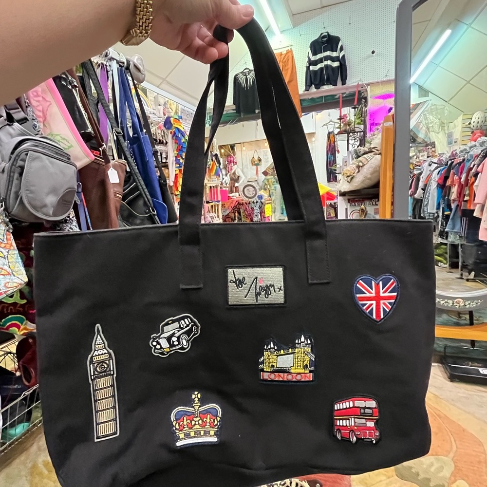 Twiggy London Black Patch Tote Bag